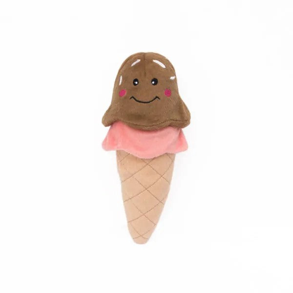 Zippy Paws NomNomz Chocolate Strawberry Ice Cream Cone Squeaky Plush Dog Toy