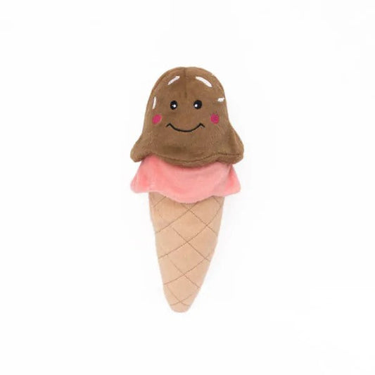 Zippy Paws NomNomz Chocolate Strawberry Ice Cream Cone Squeaky Plush Dog Toy