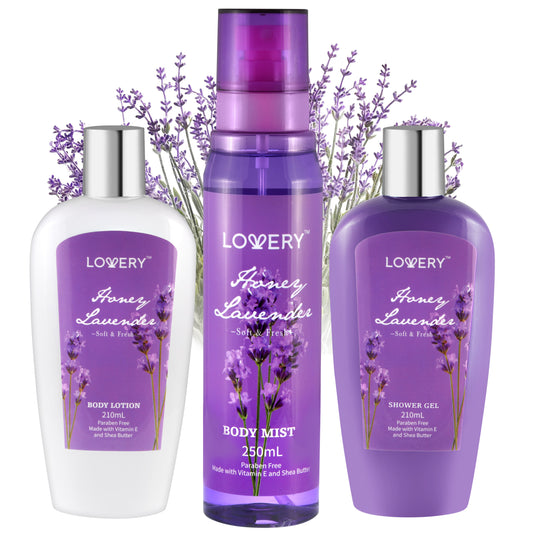 Honey Lavender Bath and Body Set - 3Pc Self Care Kit