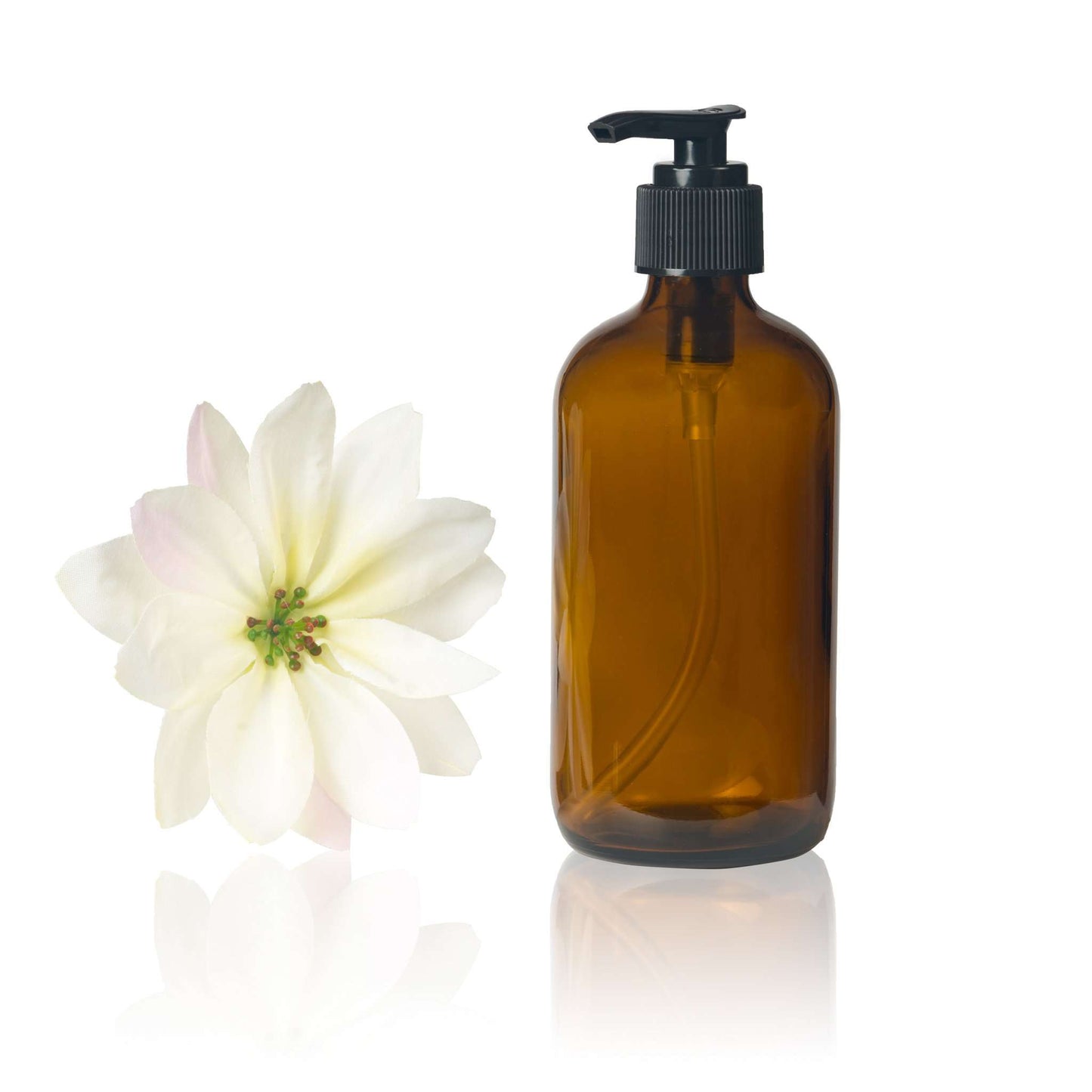 8 oz Amber Glass Bottle w/ Black Pump Top Glass Lotion Bottles Your Oil Tools