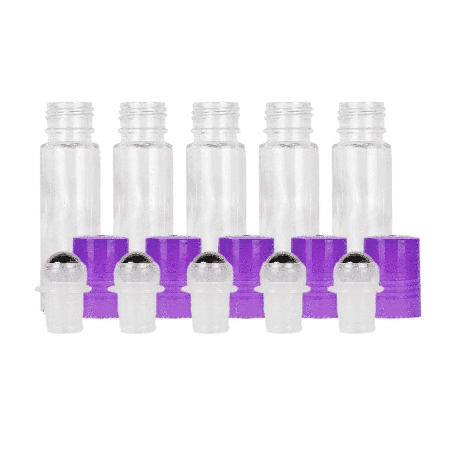 10 ml Clear Glass Roller Bottles (Pack of 5) Glass Roller Bottles Your Oil Tools Purple Stainless