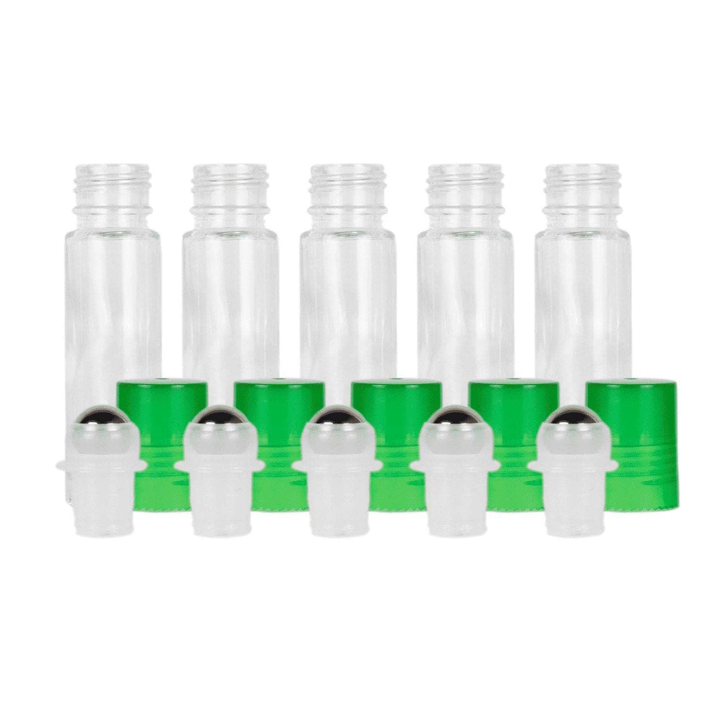 10 ml Clear Glass Roller Bottles (Pack of 5) Glass Roller Bottles Your Oil Tools Green Stainless