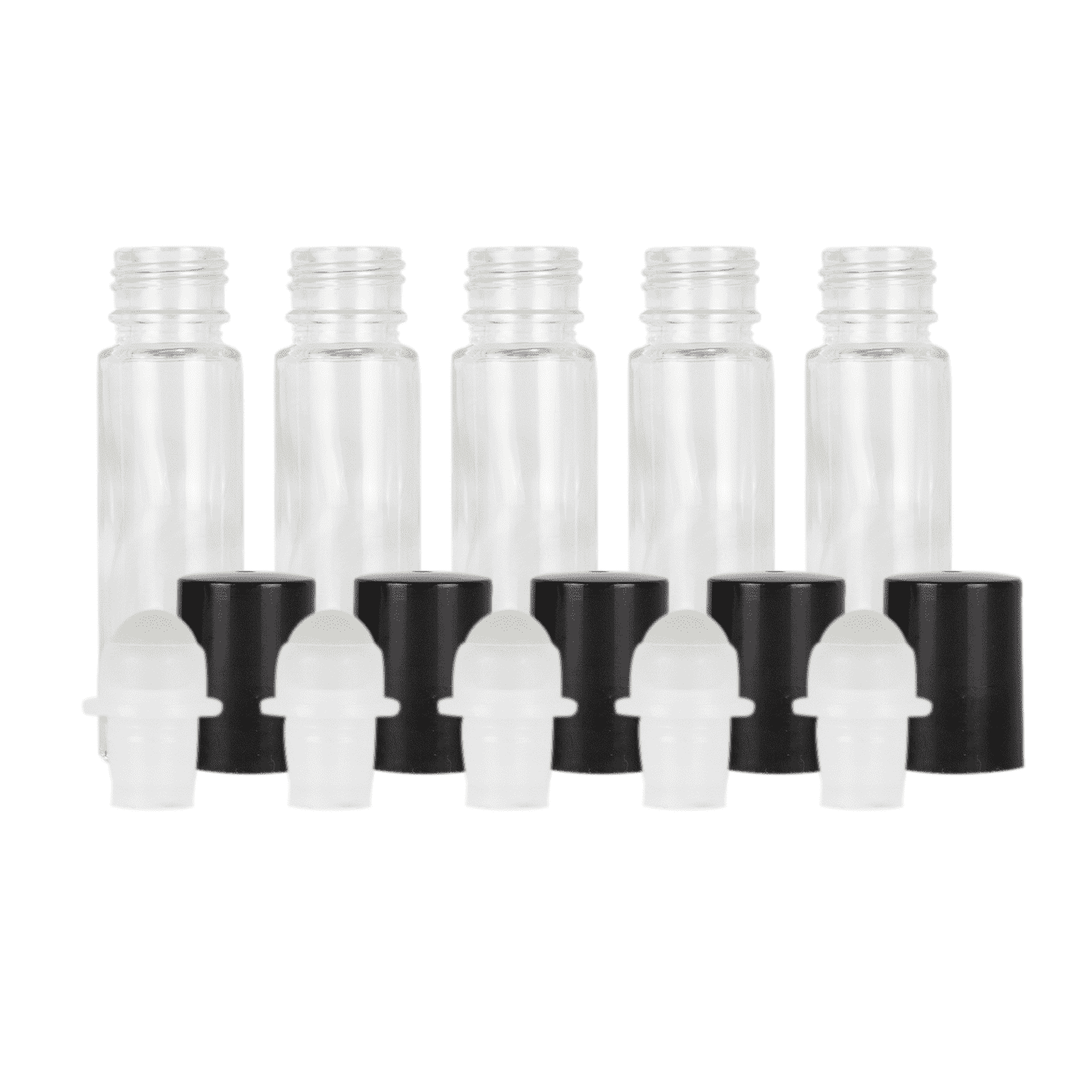 10 ml Clear Glass Roller Bottles (Pack of 5) Glass Roller Bottles Your Oil Tools Black Glass