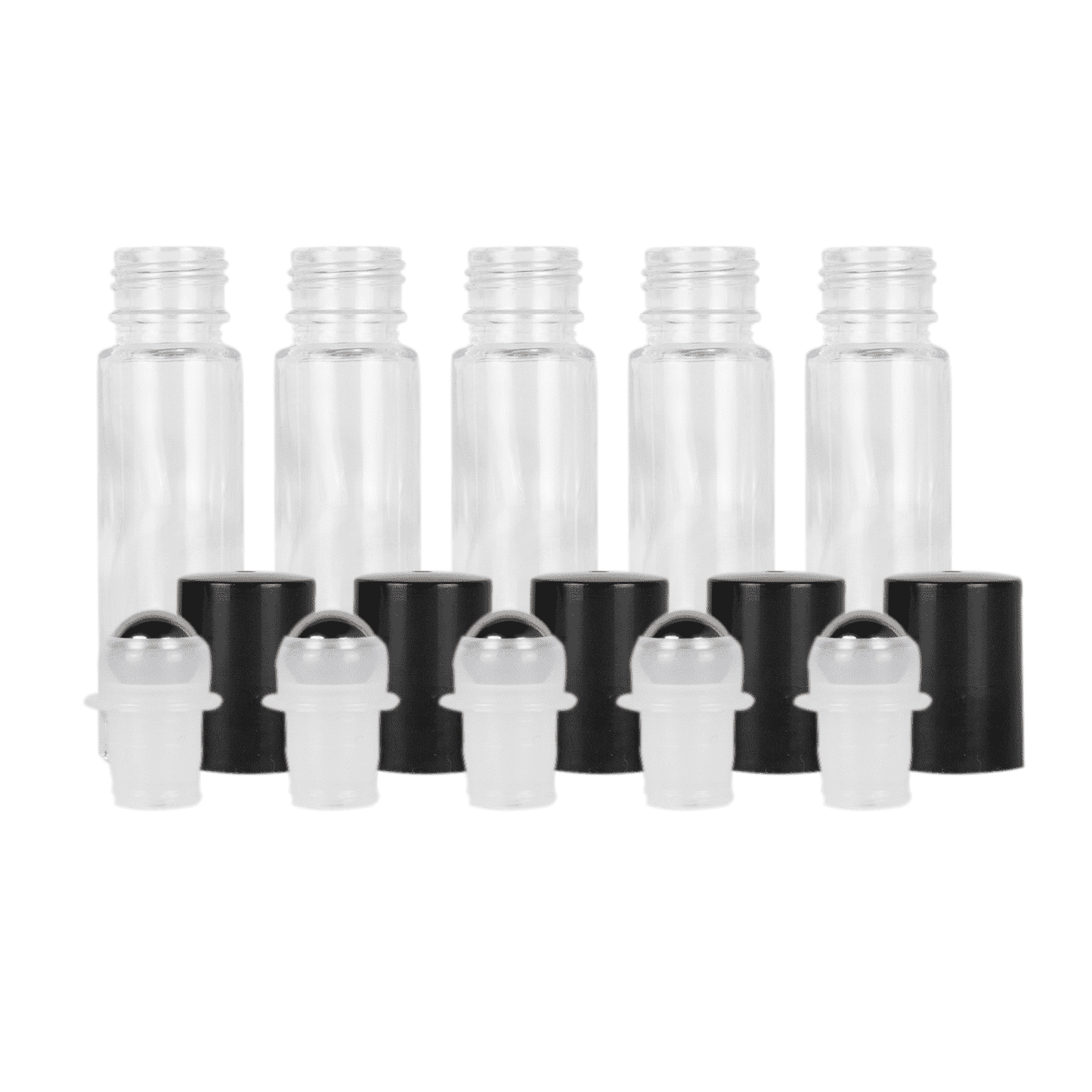 10 ml Clear Glass Roller Bottles (Pack of 5) Glass Roller Bottles Your Oil Tools Black Stainless