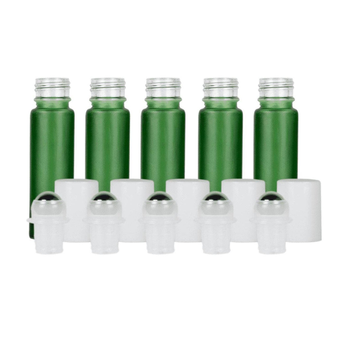 10 ml Green Frosted Glass Roller Bottles (Pack of 5) Glass Roller Bottles Your Oil Tools White Stainless