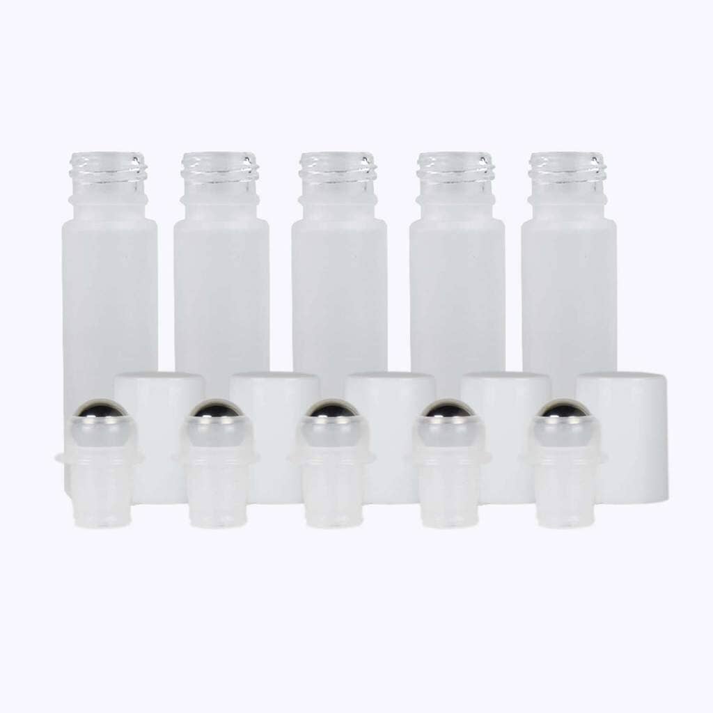 10 ml White Frosted Glass Roller Bottle (Pack of 5) Glass Roller Bottles Your Oil Tools White Stainless